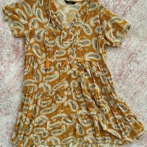 Paisley Print Dress in Mustard and White